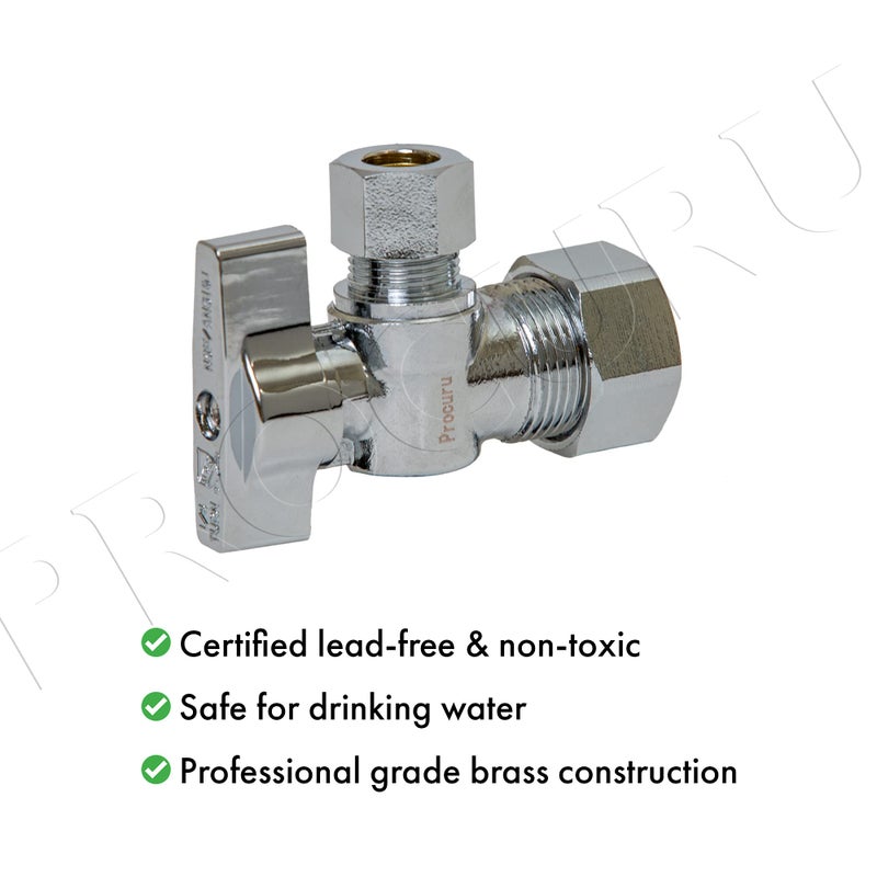 PROCURU [10-Pack] PROCURU Heavy Duty Angle Stop Valve 1/2" Nominal (5/8" OD) Compression x 3/8" OD, 1/4-Turn Operation (PCAS12-10P) - Image 2